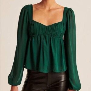 Abercrombie & Fitch Deep Green Puff Sleeve Blouse